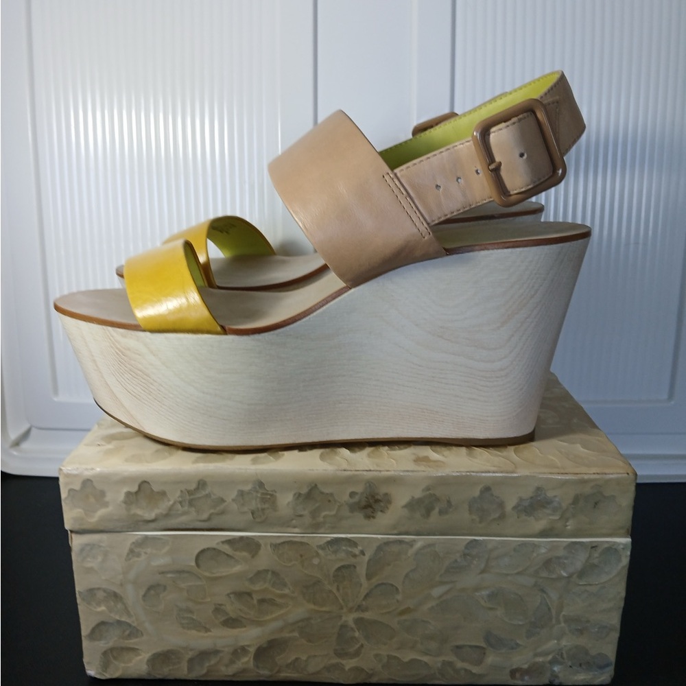 Stylish Tan and Yellow Wedge Sandals